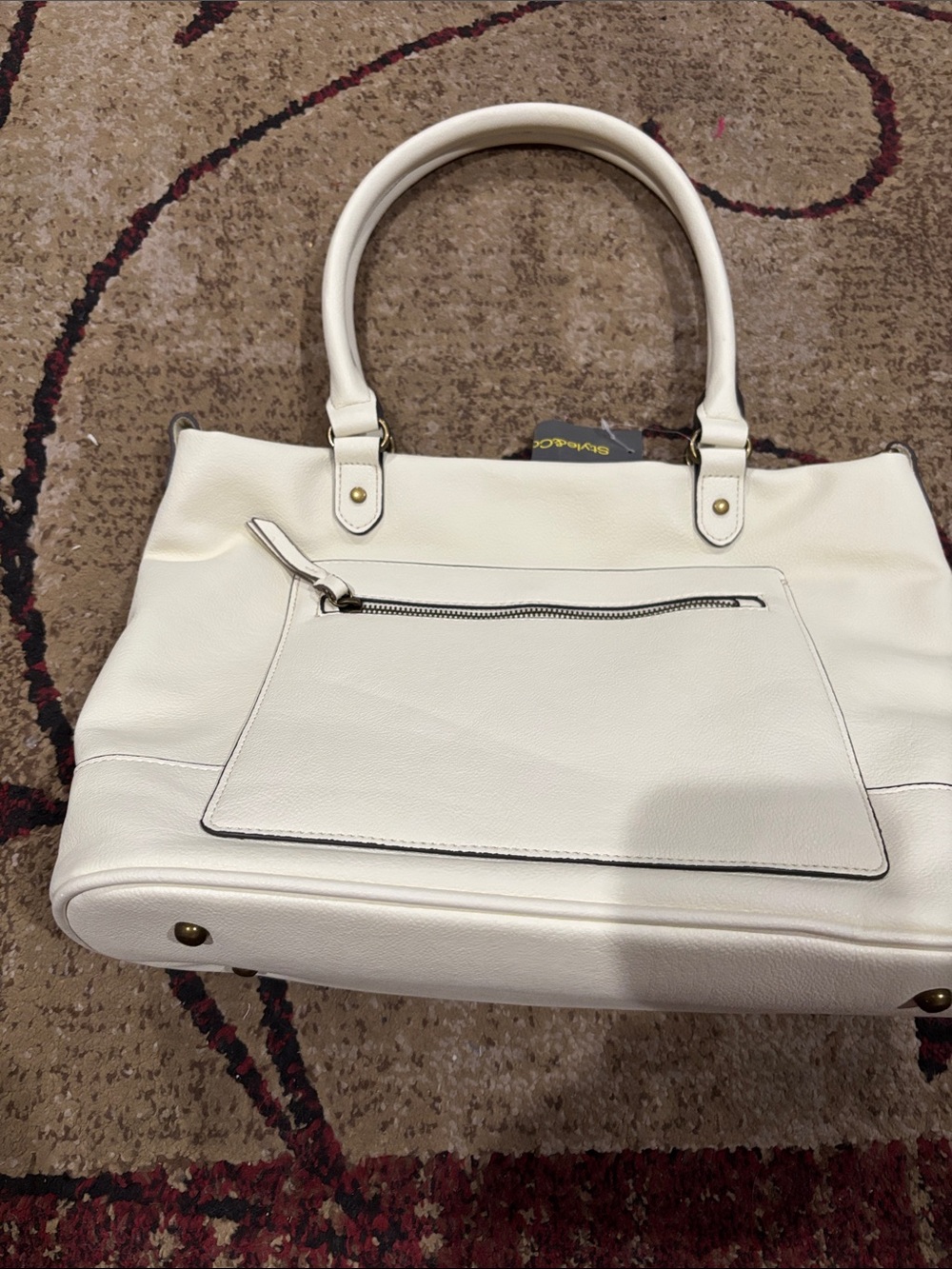 Style & Co. White Pebbled Leather Tote Bag